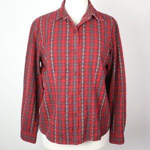 Woolrich Womens Medium Plaid Embroidered Button Down Shirt